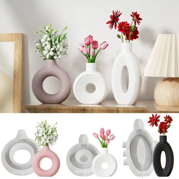 Moule en silicone pour vase en forme de donut nordique, pot à fleurs, mini vase pour arrangement floral, moule en plâtre et résine, décoration d'intérieur
