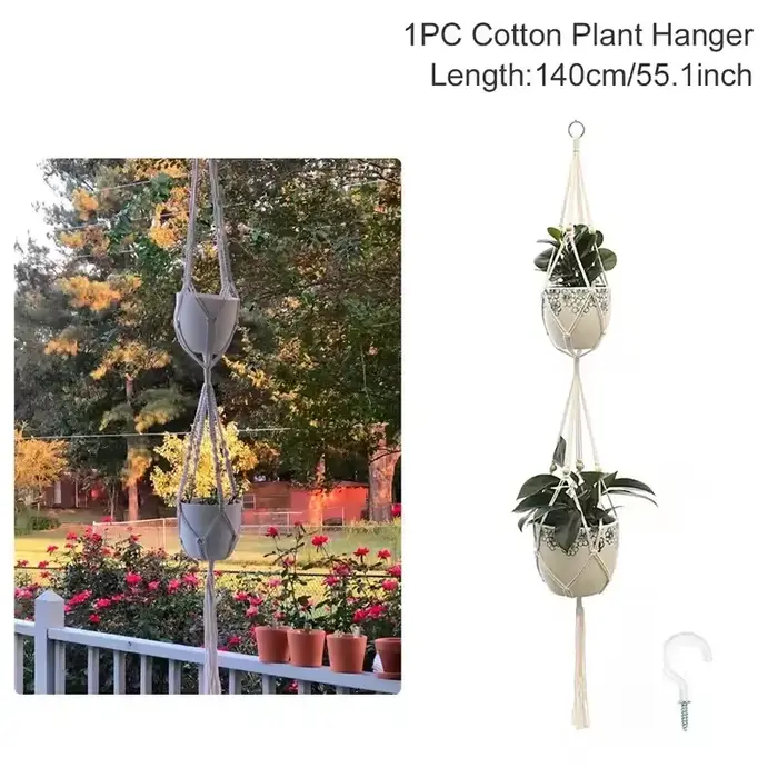 Support mural en macramé fait main pour plantes suspendues