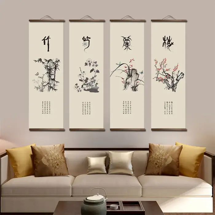 Affiches de toile de plantes vertes de fleurs chinoises