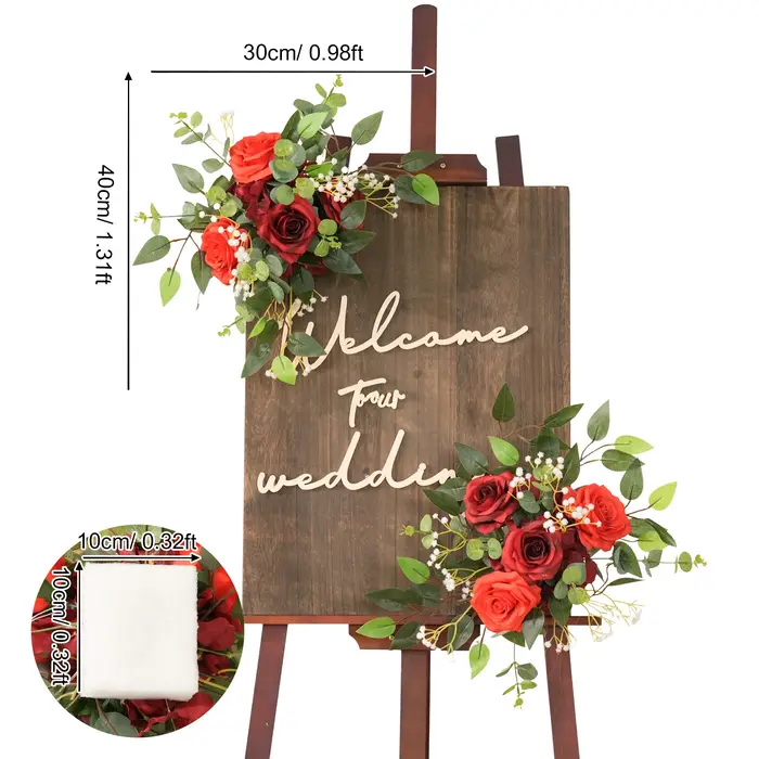 C7673 rangées de fleurs de souffle de bébé Rose bordeaux, gypsophile, Eucalyptus, rideau de chemin d