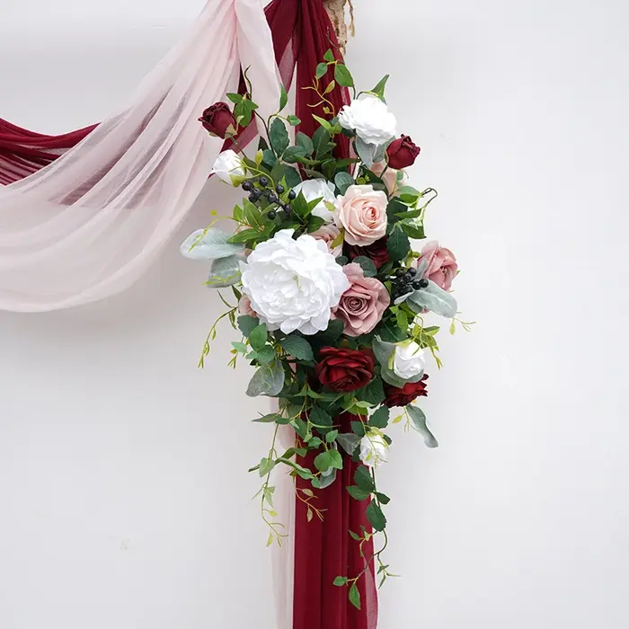 Pâte de haricots Rose pivoine verdure accrocher fleur rangée en plein air mariage Banquet toile de fond décor Arrangement Floral événement fournitures H864604