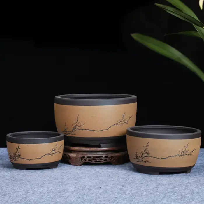 Pot de fleurs de bonsaï rond en céramique