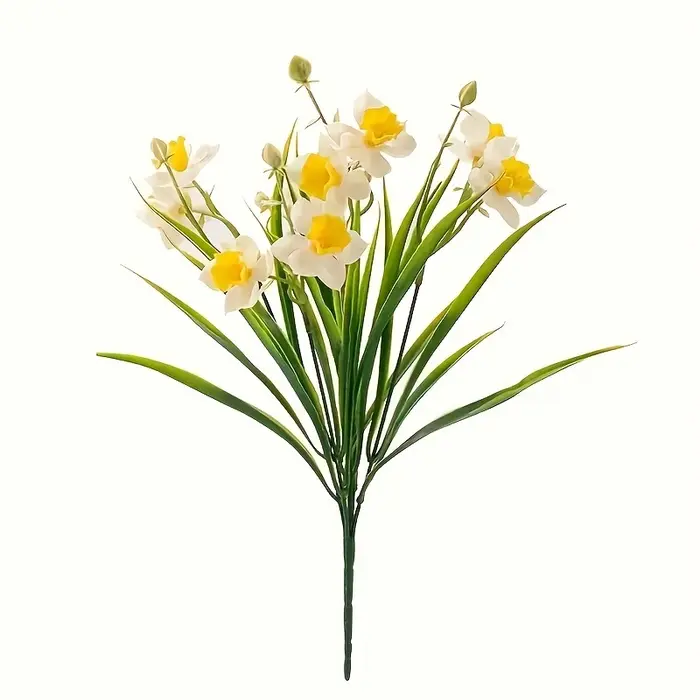 Fleurs artificielles Narcisse, bouquet de faux jonquilles blanches et jaunes pour la décoration de l