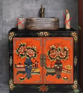 Pot de table peint avec image de fleur et d'oiseau, pot créatif rétro pour lavage des mains, armoire