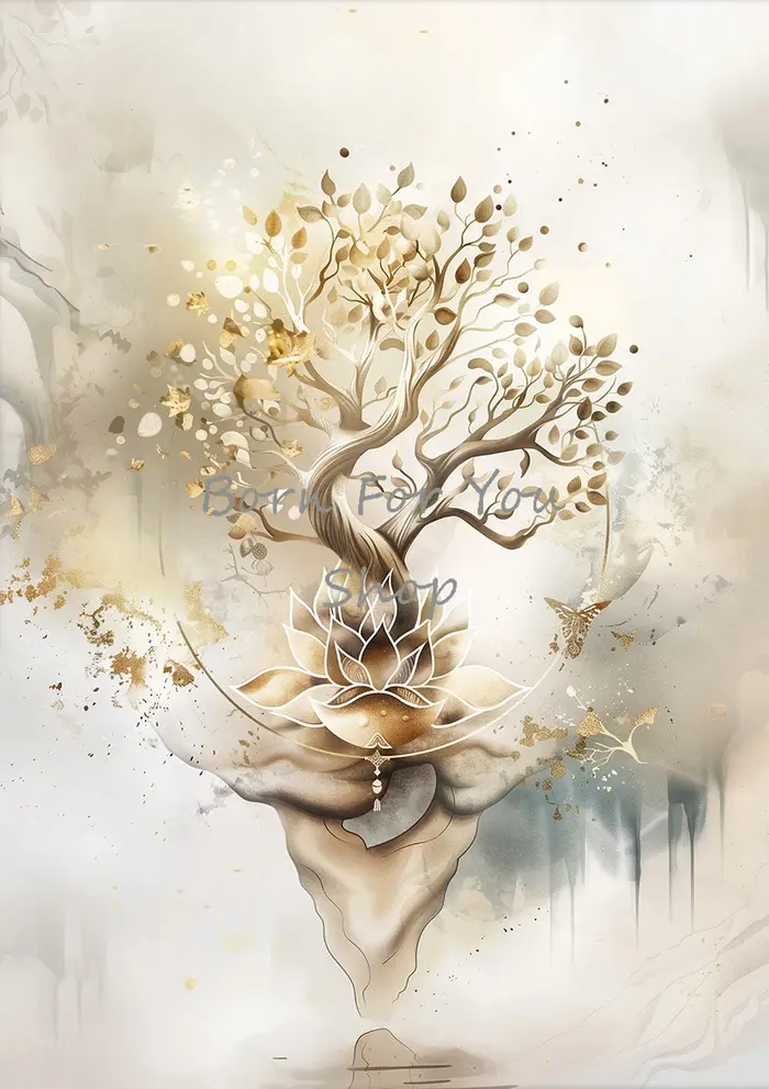 Bouddha fleur de Lotus arbre de vie Yoga méditation affiches et imprimés toile impression mur Art ph