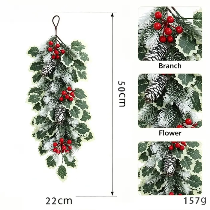 4 plantes artificielles, poinsettia, branche de pin, baies, décoration murale pour la maison et le jardin, décoration de Noël, plante verte artificielle.