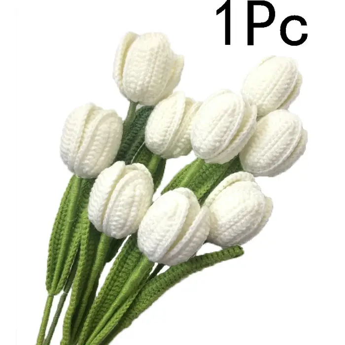 Tulipes artificielles au Crochet, 1 pièce, fleur, décoration de maison, Bouquet tissé à la main, fin