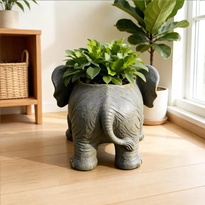 Pot de fleurs en forme d'éléphant, 1 pièce, décoration de jardin en résine pour cour, balcon, décoration extérieure, pot de fleurs en résine en forme d'éléphant, ornement de décoration de cour, pot de