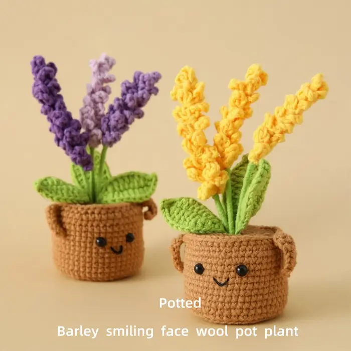 Fleurs au Crochet de blé avec plante tricotée en pot