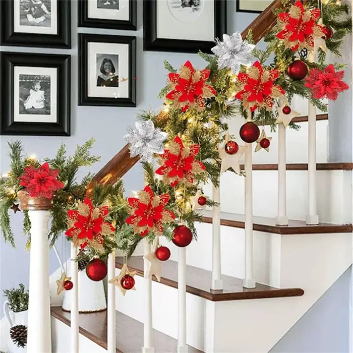 Poinsettia – fleurs de noël artificielles à paillettes