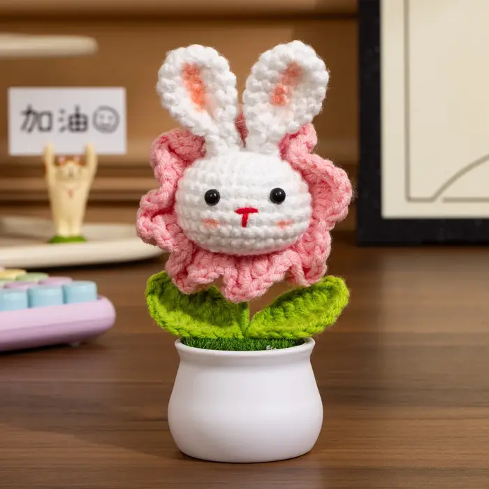 Lapin mignon tricoté fleurs en pot Animal Crochet fleur tissée