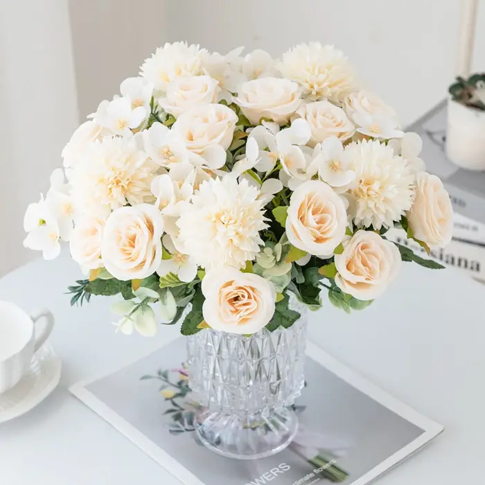 Fleur artificielle Rose chrysanthème soie bouquet de mariée mariage extérieur jardin arc saint valentin maison vase table bricolage cadeau décor