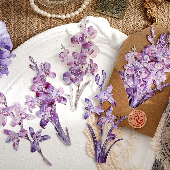 8 feuilles de papier floral vintage en feuille d'argent, fleurs réalistes pour journal, scrapbooking, bricolage