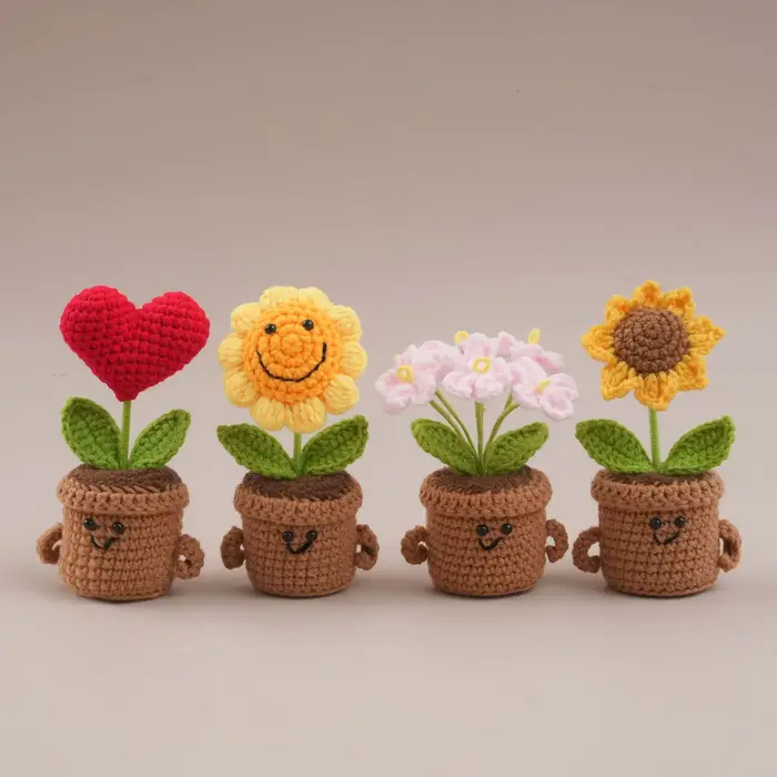 Pot de fleurs au crochet mignon