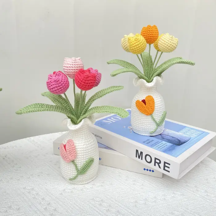 2025 tulipes fleurs au Crochet avec Pot de tournesol tricoté