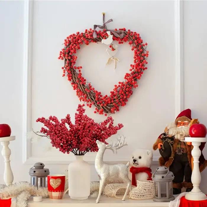 Plantes artificielles houx petit fruits rouges nouvel an arbre de noël décor de chambre à coucher couronne de mariage fleur bricolage cadeaux de prise de vue Photo