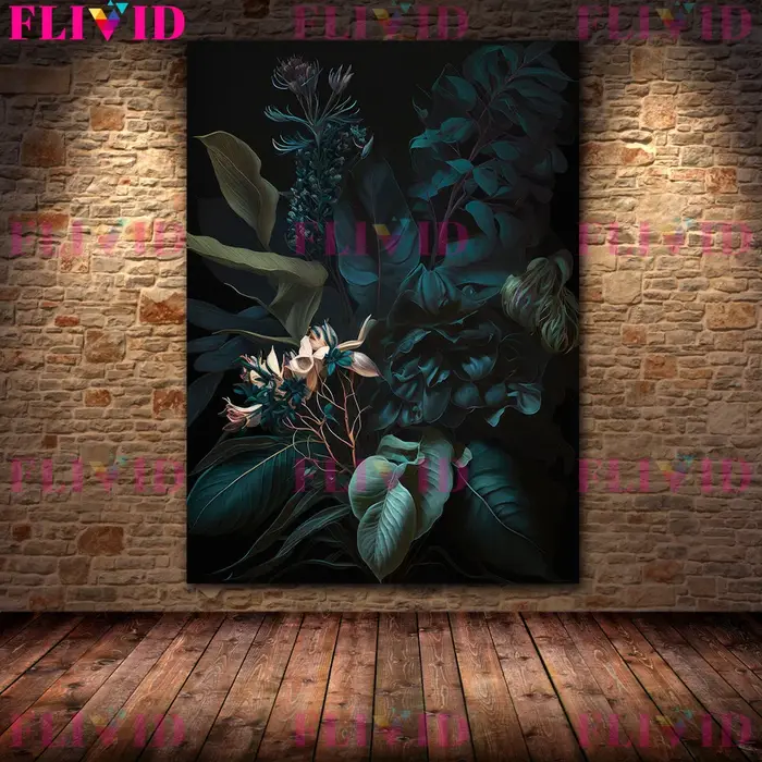 Peinture sur toile d'art mural floral botanique sombre, affiche d'art de plante EWdy minimaliste, dé