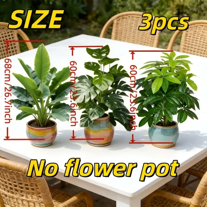 Lot de 3 plantes artificielles : palmier Areca