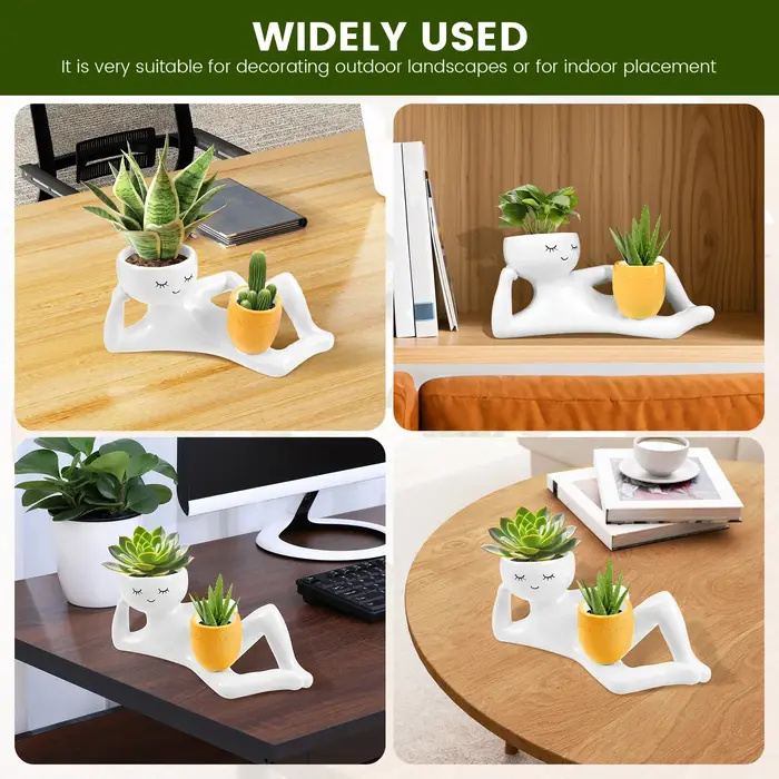 Pot de fleurs en résine amusant pour plantes succulentes avec trou de drainage, pot de fleurs de bureau, vase pour plantes vertes, décoration pour la maison et le bureau