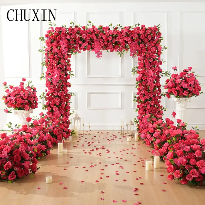 CHUXIN C9035 arc décor rouge Rose orchidée feuille de chêne Arrangement floral pour table de mariage rangées florales cérémonie sol Bouquet boules