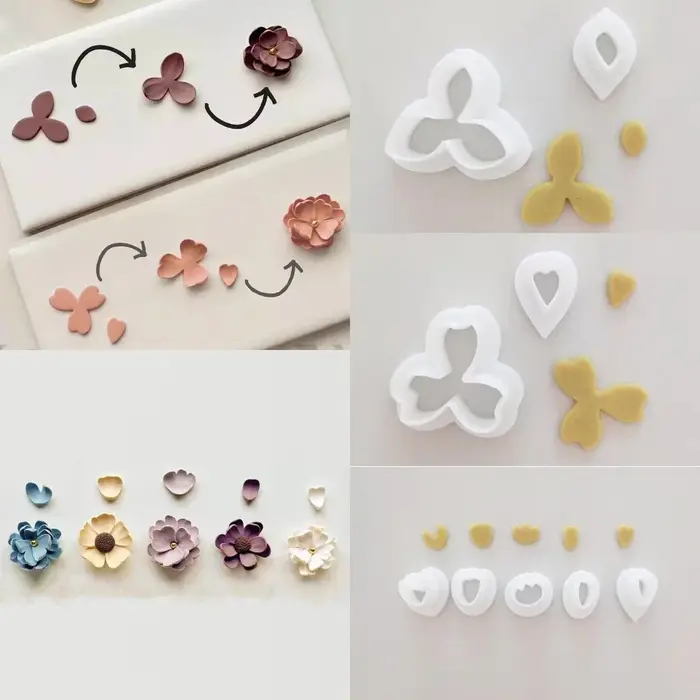 Différents Types exquis Unique pétales de fleurs argile moules bricolage fleur trèfle boucles d'oreilles bijoux