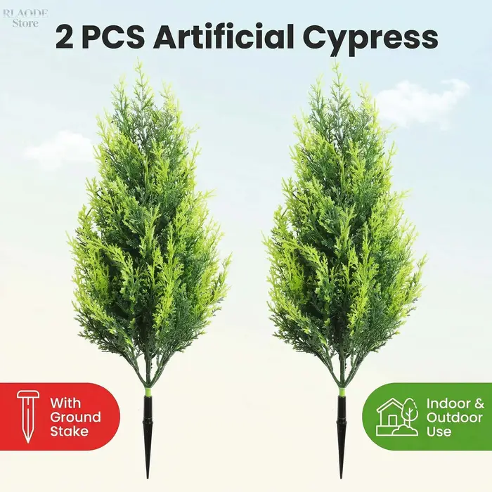 2 faux arbres de cyprès et fausses fougères réalistes pour la décoration intérieure et extérieure de jardin