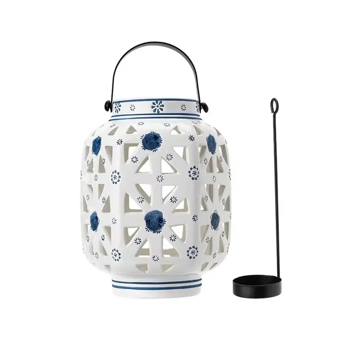 1 pièce Pot décoratif en céramique ajourée de style européen, porte-bougie motif fleur de vigne, pou