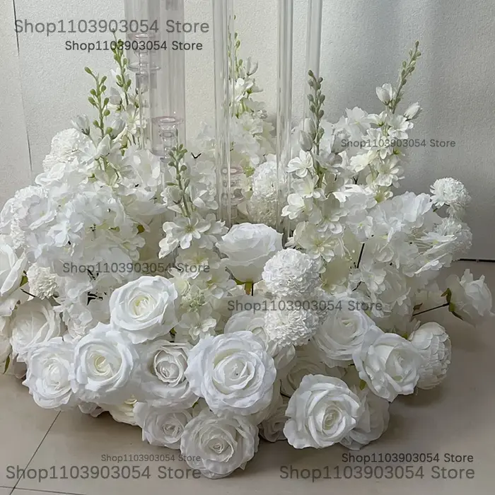 Couronne de luxe artificielle de 60 cm (25 pouces) en roses et jacinthes blanches pour centres de table de mariage