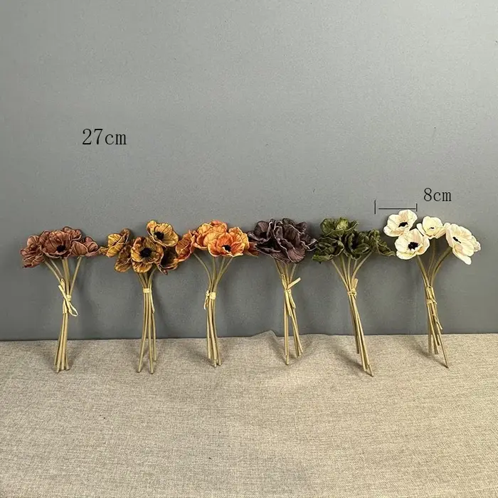 Bouquet de 5 fausses fleurs de coquelicots blancs en PU