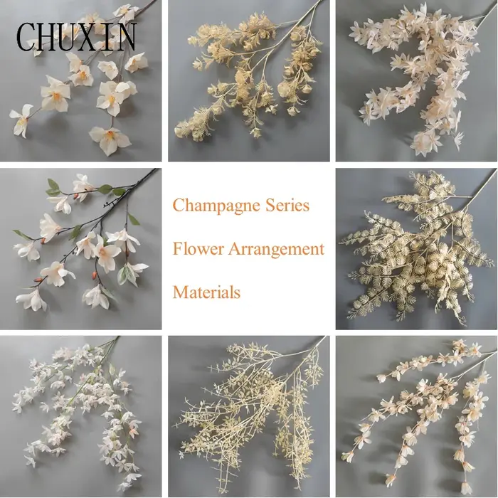 Champagne fleurs artificielles Rose pivoine plantes feuille d'eucalyptus arc de mariage arrangements floraux matériaux décor à la maison accessoires Photo