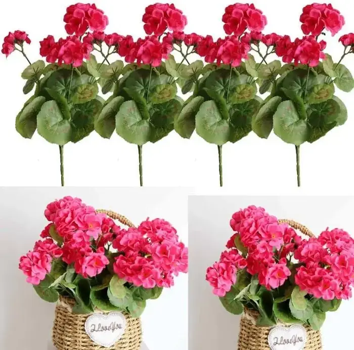 Fleurs artificielles de géranium rouge sadbegonia injFlowers, décoration de jardin, extérieur et intérieur, pelouse, 4 pièces