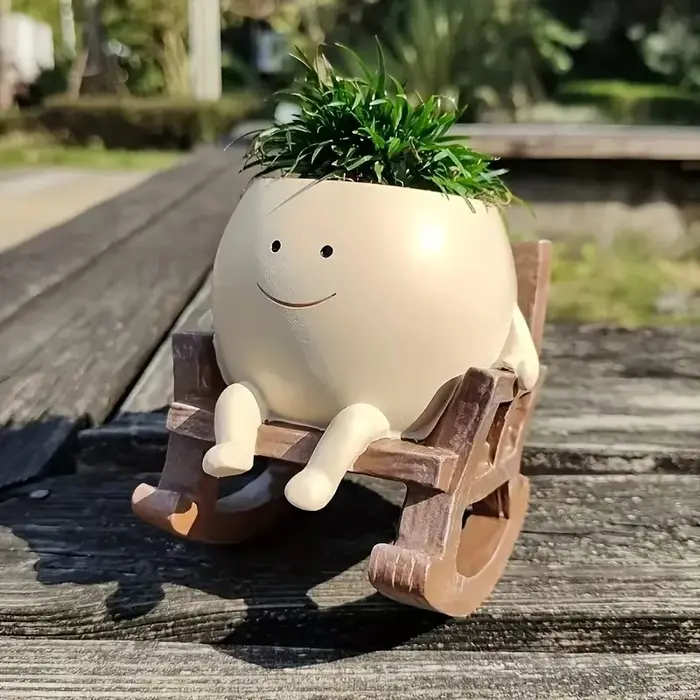 Pot de fleur avec visage souriant, cadeau créatif, ornement en résine