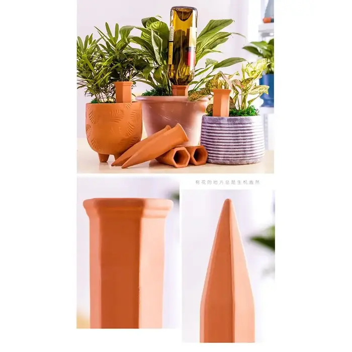 Piquets d'arrosage automatique hexagonaux en terre cuite pour plantes – Système d'irrigation goutte-à-goutte sans effort