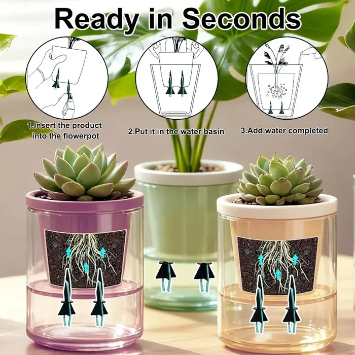 50x pics d'arrosage automatique pour plantes avec cordes en coton