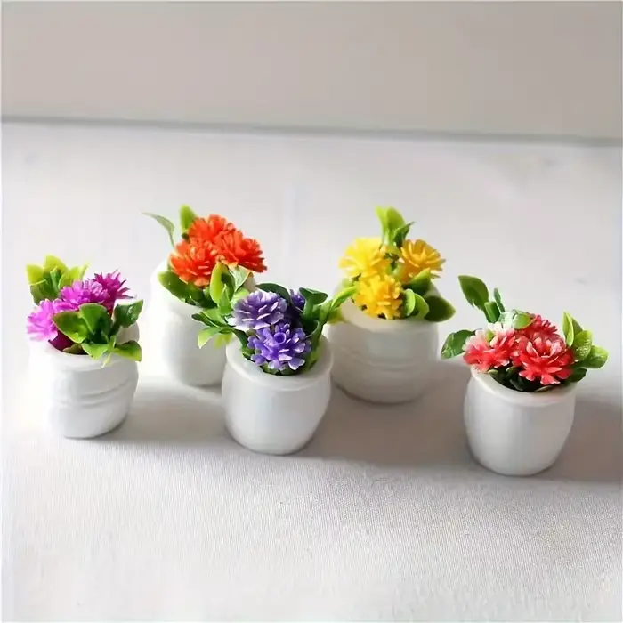 5 pièces Mini Pot de fleur décorations maisons de poupée fleurs artificielles vibrantes décor à la maison voiture