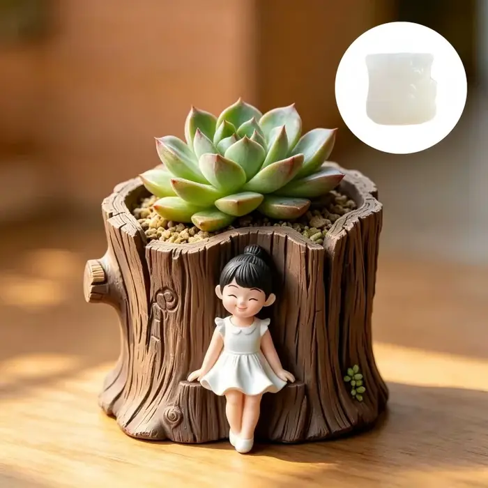 Moule en silicone et résine pour pot de plantes succulentes