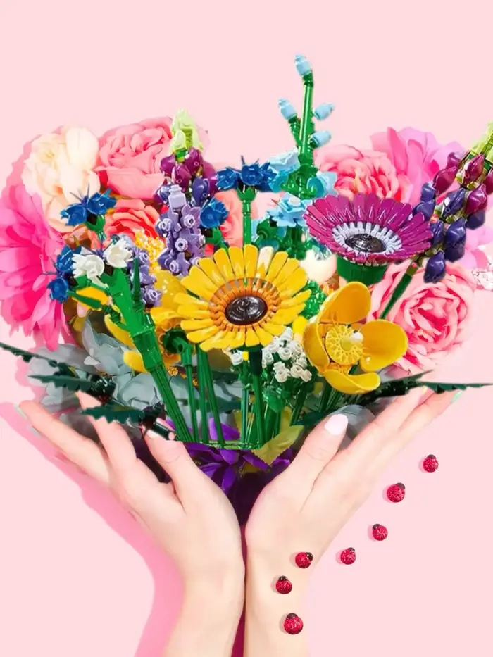 Bouquet de fleurs sauvages artificielles botaniques – Ensemble de construction de fausses fleurs d'i