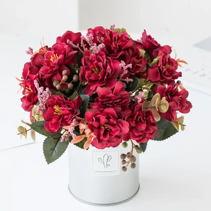 Fleurs artificielles Scrapbooking Soie Cerise Vase Accueil Salle Table Décor Extérieur Mariage Jardin Bouquet Bricolage Festival Couronne