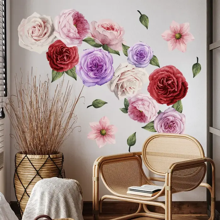 Grands fleurs multicolores Stickers muraux salon chambre fond décor Mural fleur décoration de la maison autocollants auto-adhésifs