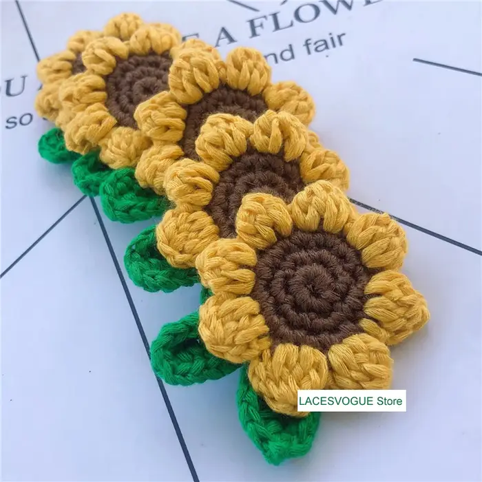 Pâte en tissu tournesol, 5 pièces, Crochet fait à la main, appliques tricotées, couture Patchwork, a