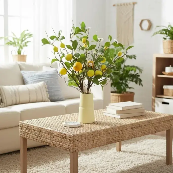 Branche de citron artificielle en plastique avec fleurs
