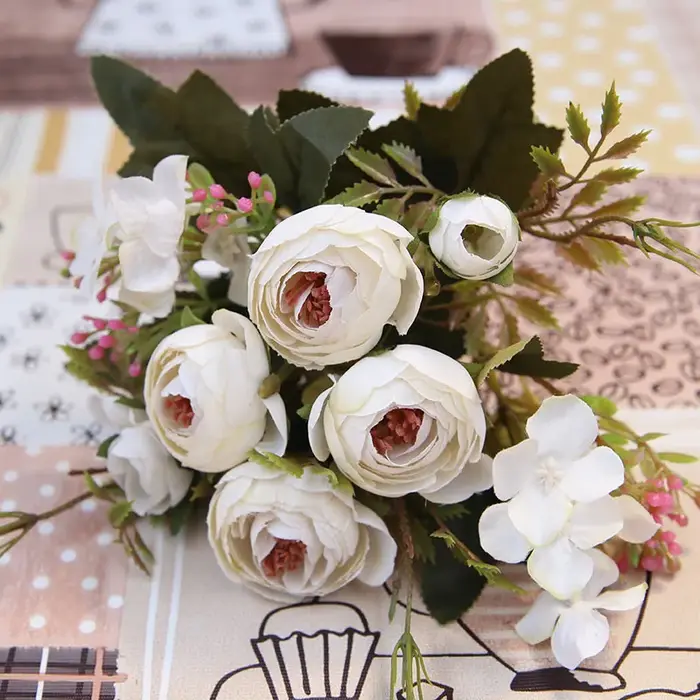 Fausse fleur de thé rose en soie d'automne