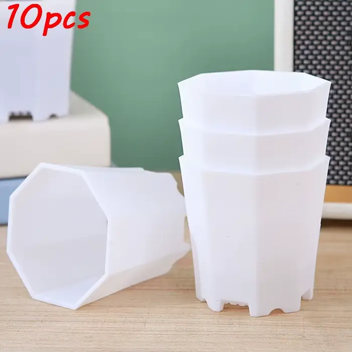 Pots octogonaux en plastique de 7cm, 10 pièces, blanc, noir, pour plantes succulentes, bureau, maiso