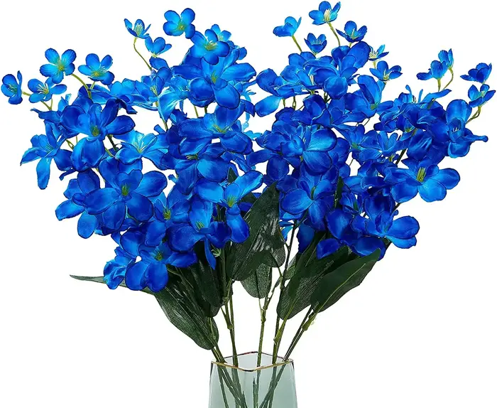 10 pièces d'orchidées artificielles fleurs bleues longues tiges en vrac pour la maison de mariage
