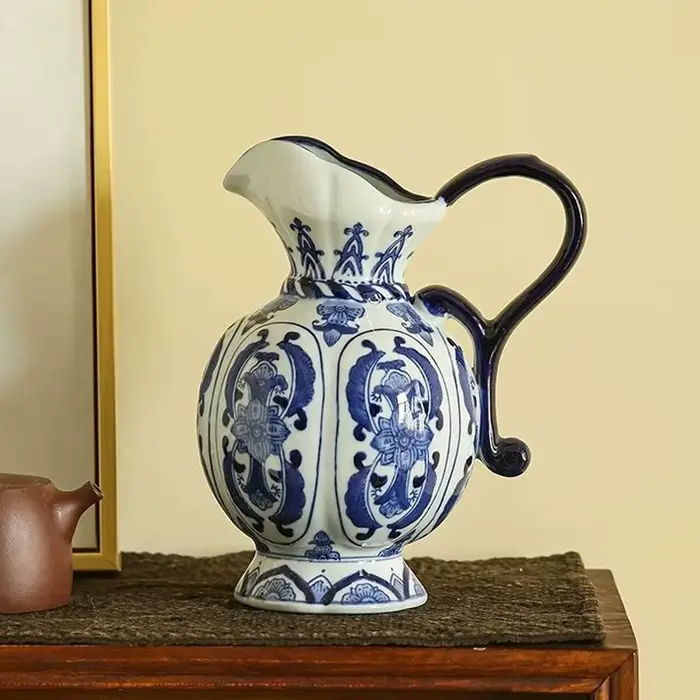 Vase en céramique exquis Antique bleu blanc porcelaine fleur conteneur salon décoration de la maison