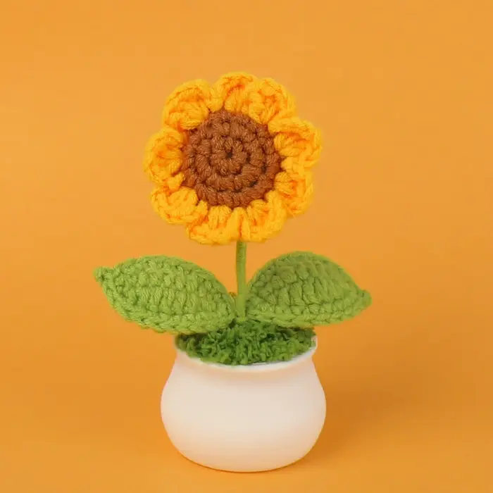 Jolies jardinières tournesol tricotées à la main, ornements créatifs DIY, pots de fleurs artificiell