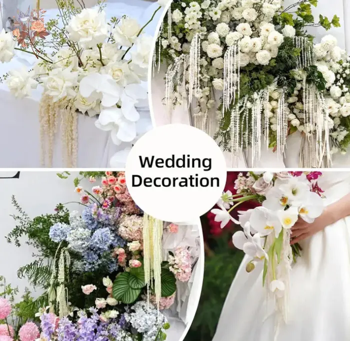 Fleur d'amaranthès suspendue séchée, 5 pièces, centres de table de mariage, structures de cérémonie, décoration d'arc, vrais amoureux blancs, ornements de larmes