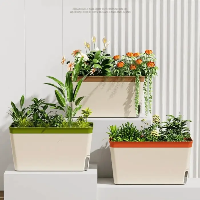 Pots de fleurs modernes à arrosage automatique, décoratifs, avec fenêtre de visualisation du niveau d'eau, pour plantes d'intérieur, herbes aromatiques et plantes succulentes.