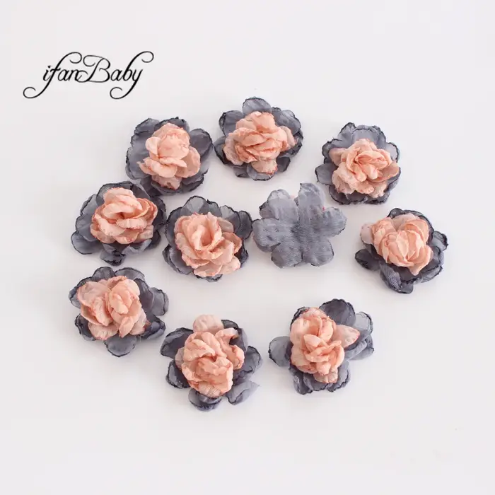 Décorations florales en mousseline de soie, fleurs en tissu, embellissements d'appliques, fleurs brû