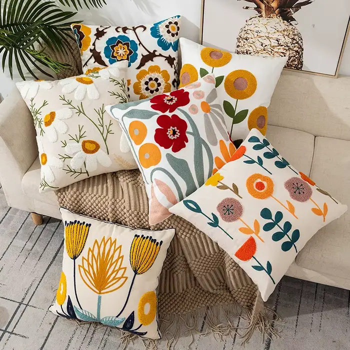 Décor à la maison housse de coussin florale fleur brodée lin Simple canapé tête de lit taie d'oreiller bureau